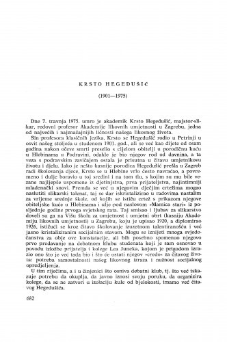 Krsto Hegedušić (1901-1975) : [nekrolozi] / K. Prijatelj
