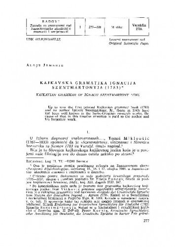 Kajkavska gramatika Ignacija Szentmártonyja (1783) / Alojz Jembrih