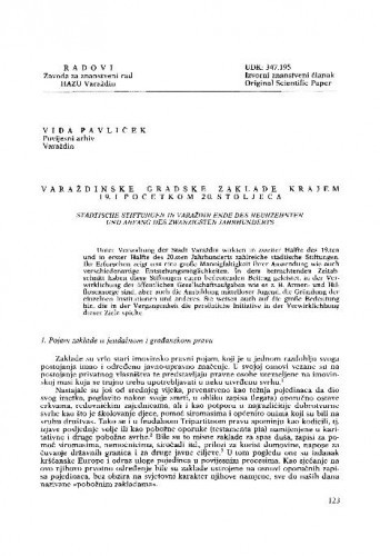 Varaždinske gradske zaklade krajem 19. i početkom  20. stoljeća / Vida Pavliček