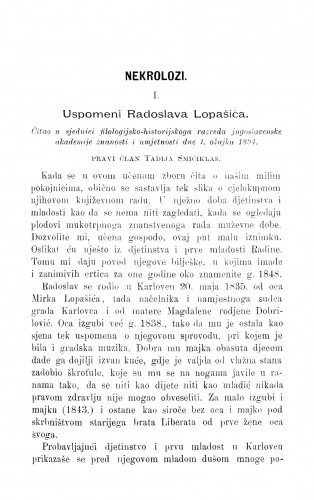 Uspomeni Radoslava Lopašića : [nekrolog.] / T. Smičiklas