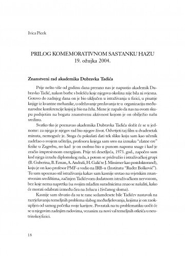 Prilog komemorativnom sastanku HAZU : 19. ožujka 2004. / Ivica Picek