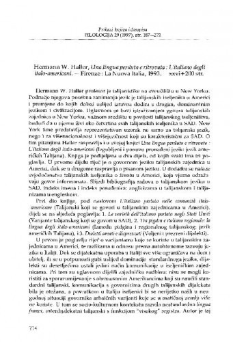Haller, Hermann W.: Una lingua perduta e ritrovata : l'italiano degli italo-americani, Firenze, 1993. / Lelija Sočanac