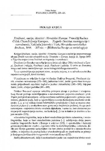 Etničnost, nacija, identitet : Hrvatska i Europa (priredili Ružica Čičak-Chand i Josip Kumpes), Zagreb, 1998. / Alemko Gluhak