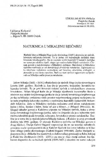 Natuknica u Mikaljinu rječniku / Ljiljana Kolenić