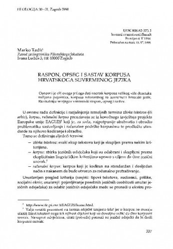 Raspon, opseg i sastav korpusa hrvatskoga suvremenog jezika / Marko Tadić