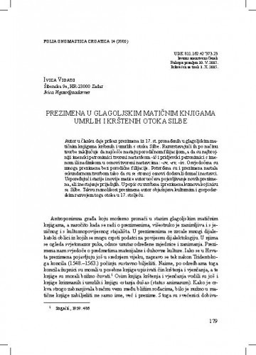 Prezimena u glagoljskim matičnim knjigama umrlih i krštenih otoka Silbe / Ivica Vigato