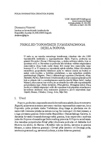 Pregled toponimije jugozapadnoga dijela Popova / Domagoj Vidović