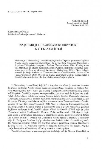 Najstariji gradišćanskohrvatski katekizam (1744) / László Hadrovics