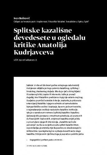 Splitske kazališne devedesete u ogledalu kritike Anatolija Kudrjavceva / Ivan Bošković