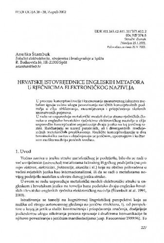 Hrvatske istovrijednice engleskih metafora u rječnicima elektroničkog nazivlja / Anuška Štambuk