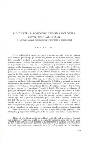 F. Münter, R. Bošković i rimska kolonija hrvatskih latinista (u povodu jednog neostvarenog putovanja u Dalmaciju / Žarko Muljačić