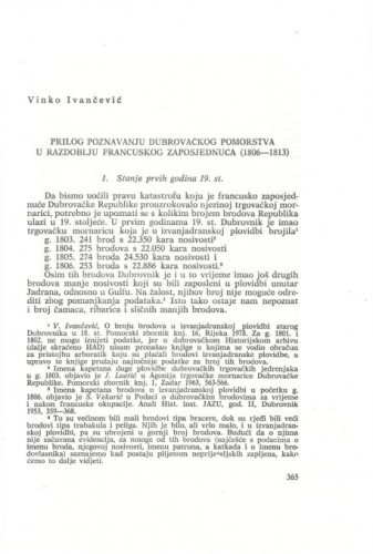 Prilog poznavanju dubrovačkog pomorstva u razdoblju francuskog zaposjednuća (1806-1813) / Vinko Ivančević