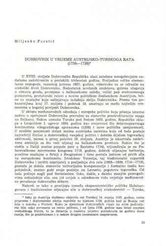 Dubrovnik u vrijeme austrijsko-turskog rata (1736-1739) / Miljenko Foretić