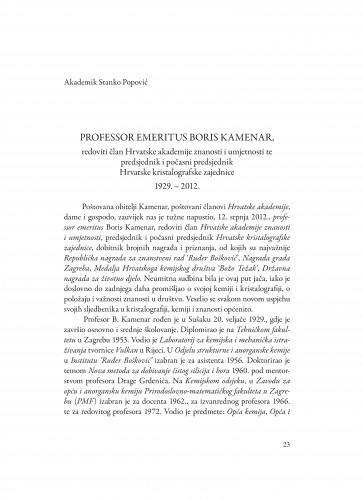 Professor emeritus Boris Kamenar, redoviti član Hrvatske akademija znanosti i umjetnosti te predsjednik i počasni predsjednik Hrvatske kristalografske zajednice 1929.-2012. / Stanko Popović