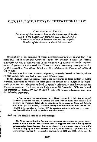 Opposable Situations in International Law / Vladimir-Djuro Degan
