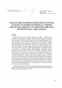 Ukinuće Bjelovarsko-križevačke županije i kako je to područje prošlo u vrijeme djelovanja osječke i zagrebačke oblasne skupštine 1927. i 1928. godine / Mira Kolar-Dimitrijević