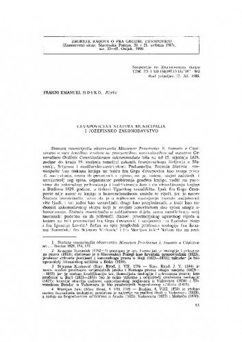 Čevapovićeva Statuta municipalia i jozefinsko zakonodavstvo / Franjo Emanuel Hoško
