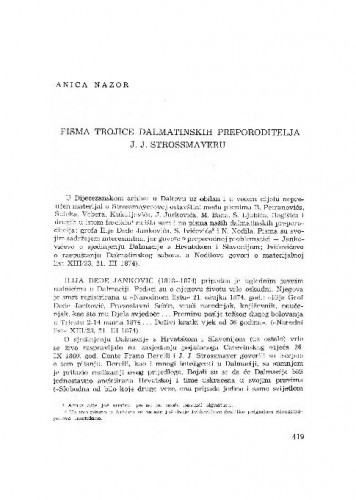 Pisma trojice dalmatinskih preporoditelja J. J. Strossmayeru / Anica Nazor