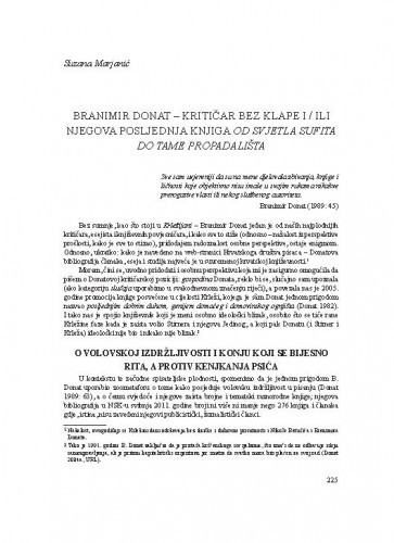 Branimir Donat - kritičar bez klape i / ili njegova posljednja knjiga Od svjetla sufita do tame propadališta / Suzana Marjanić