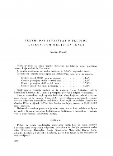 Prethodni izvještaj o peloidu (ljekovitom mulju) sa Igala / S. Miholić