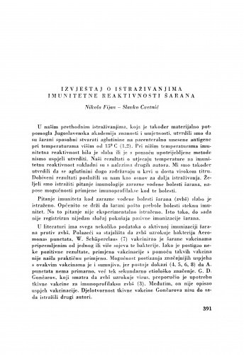Izvještaj o istraživanjima imunitetne reaktivnosti šarana / N. Fijan i S. Cvetnić