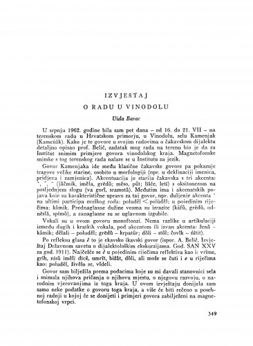 Izvještaj o radu u Vinodolu / V. Barac