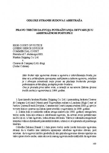 Pravo trećih da svoja potraživanja ostvaruju u arbitražnom postupku : [prikaz presude] / Zoran Tasić