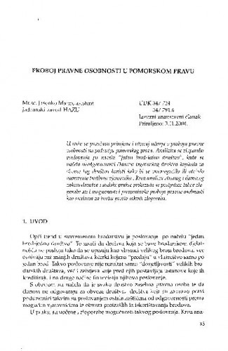 Proboj pravne osobnosti u pomorskom pravu / Jasenko Marin