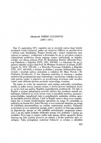 Akademik Ferdo Čulinović (1897-1971) : [nekrolog] / B. Gušić