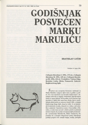 Godišnjak posvećen Marku Maruliću / Bratislav Lučin