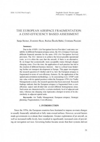The European airspace fragmentation: A cost-efficiency based assessment / Sanja Steiner, Zvonimir Rezo, Ružica Škurla Babić, Cristiana Piccioni
