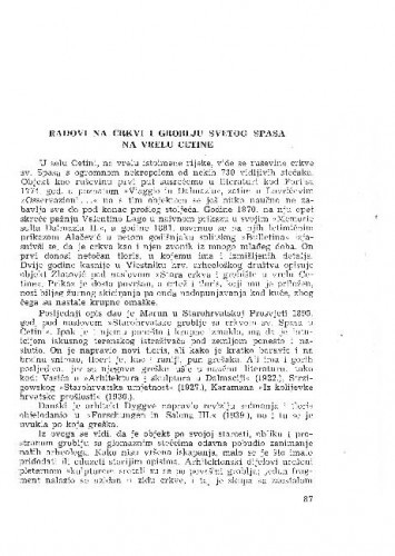 Radovi na crkvi i groblju Svetog Spasa na vrelu Cetine / S. Gunjača