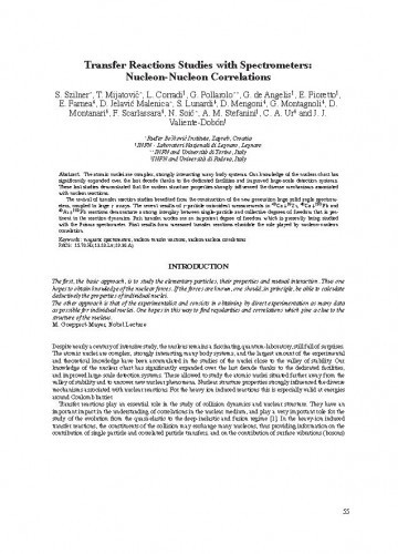 Transfer reactions studies with spectrometers: nucleon-nucleon correlations / S. Szilner, T. Mijatović, L. Corradi, G. Pollarolo, G. de Angelis, E. Fioretto, E. Farnea, D. Jelavić Malenica, S. Lunardi, D. Mengoni, G. Montagnoli, D. Montanari, F. Scarlassara, N. Soić, A. M. Stefanini, C. A. Ur, J. J. Valiente-Dobón