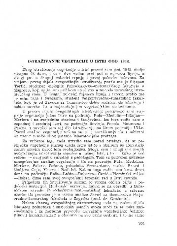 Istraživanje vegetacije u Istri god. 1948. / S. Horvatić