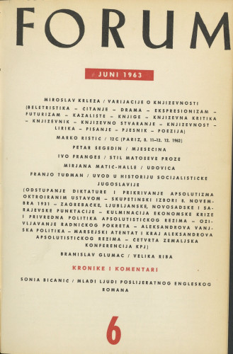 God. 2(1963), knj. 3, br. 6 / glavni i odgovorni urednik Marijan Matković