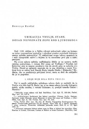 Ubikacija Vrulje, stare, dosad nepoznate župe kod Ljubuškoga / B. Rupčić
