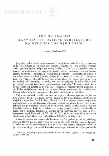 Prilog analizi razvoja historijske arhitekture na otocima Lošinju i Cresu / A. Mohorovičić