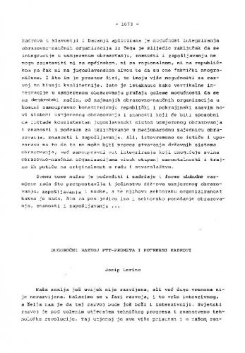 Dugoročni razvoj PTT-prometa i potrebni kadrovi / Josip Lerinc