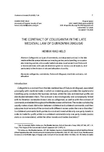 The Contract of Collegantia in the Late Medieval Law of Dubrovnik (Ragusa) / Henrik-Riko Held