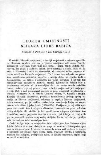 Teorija umjetnosti slikara Ljube Babića : prikaz i pokušaj interpretacije / Z. Posavac