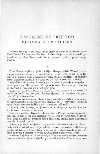 Napomene uz prijevod pjesama Flore Dosen / J. Kaštelan
