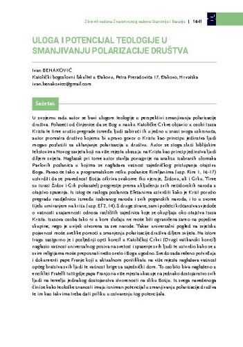 Uloga i potencijal teologije u smanjivanju polarizacije društva / Ivan Benaković