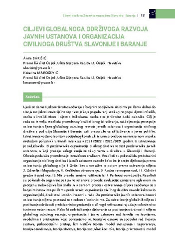 Ciljevi globalnoga održivoga razvoja javnih ustanova i organizacija civilnoga društva Slavonije i Baranje / Anita Barišić, Katarina Marošević