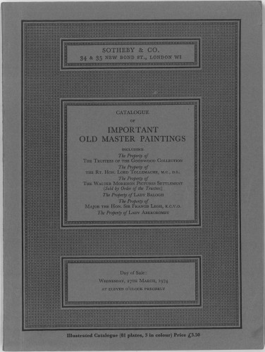 Catalogue of important old master paintings ... : day of sale, Wednesday, 27th March, 1974 / Sotheby & Co.