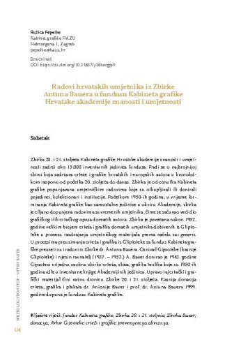 Radovi hrvatskih umjetnika iz Zbirke Antuna Bauera u fundusu Kabineta grafike Hrvatske akademije znanosti i umjetnosti / Ružica Pepelko