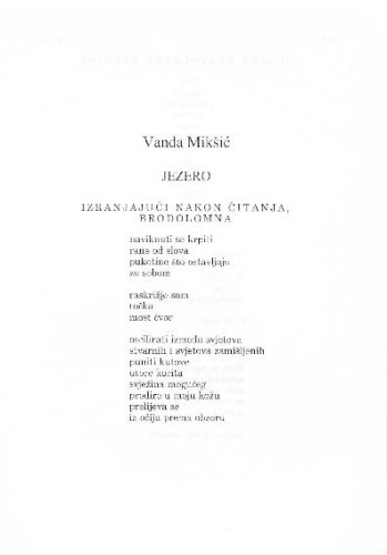 Jezero : [izbor pjesama] / Vanda Mikšić