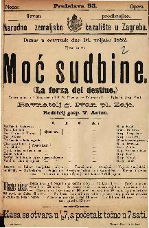 Moć sudbine : Velika opera u 4 či na / Uglasbio Josip Verdi  =  La forza del destino