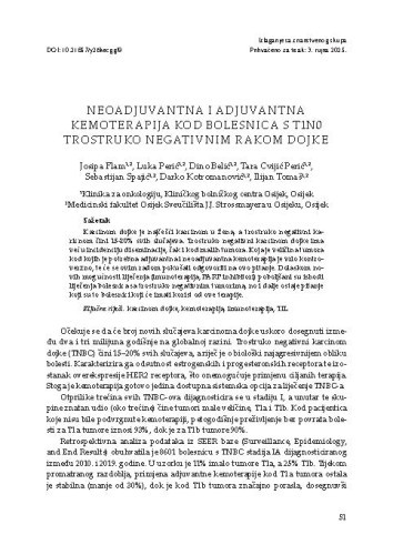 Neoadjuvantna i adjuvantna kemoterapija kod bolesnica s T1N0 trostruko negativnim rakom dojke / Josipa Flam, Luka Perić, Dino Belić, Tara Cvijić Perić, Sebastijan Spajić, Darko Kotromanović, Ilijan Tomaš