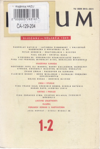 God. 28(1989), knj. 57, br. 1-2 (siječanj-lipan) ; glavni i odgovorni urednik Slavko Mihalić