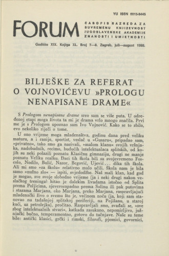 Bilješke za referat o Vojnovićevu "Prilogu nenapisane drame" / D. Ivanišević